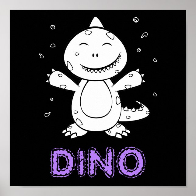 Dinosaur - Sketched Art Animal in Black & White Poster (Front)