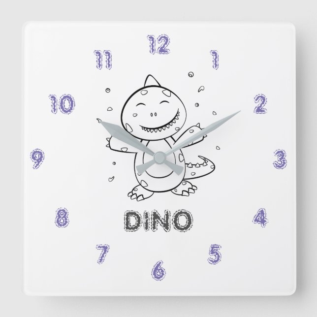 Dinosaur - Sketched Art Animal in Black & White Square Wall Clock (Front)