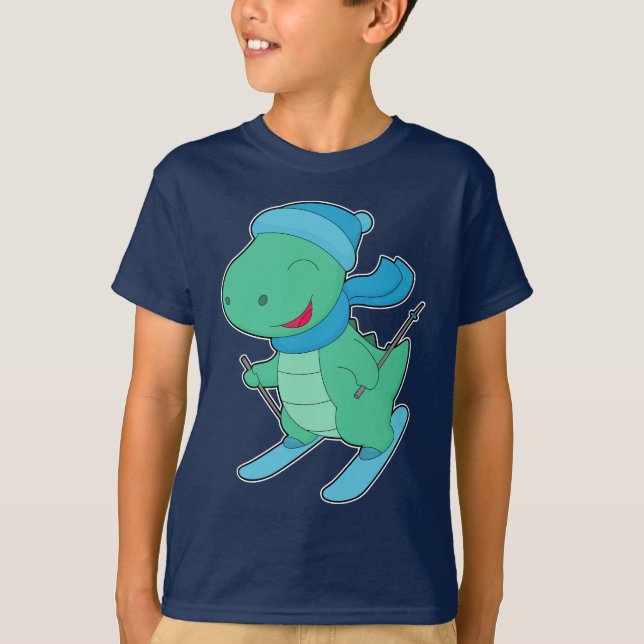 Dinosaur Skier Ski Winter sports T-Shirt (Front)