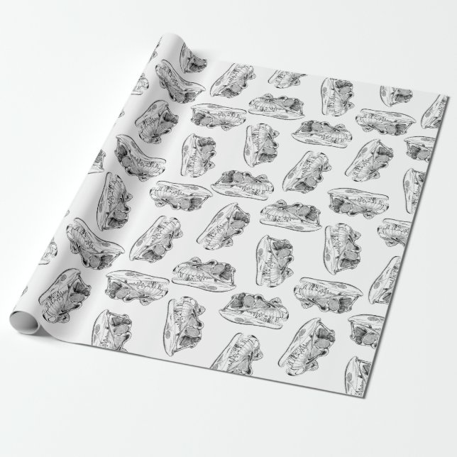 Dinosaur Skulls Pattern CUSTOM BACKGROUND COLOR Wrapping Paper (Unrolled)