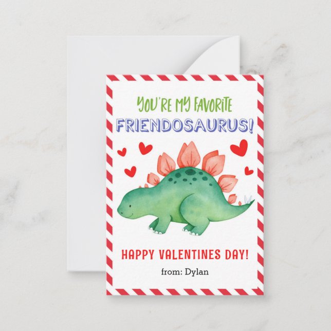 Dinosaur Small Classroom Valentine Card for Kids (Front)