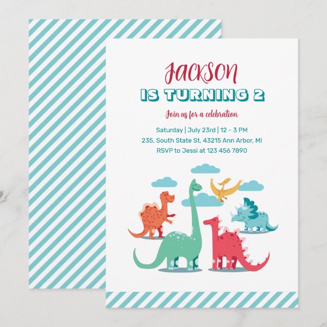Dinosaur Species Kids Jurassic Birthday Invitation (Front/Back)