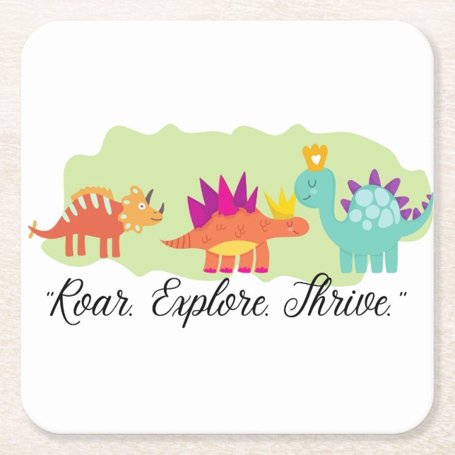 Dinosaur Square Paper Coaster (Front)