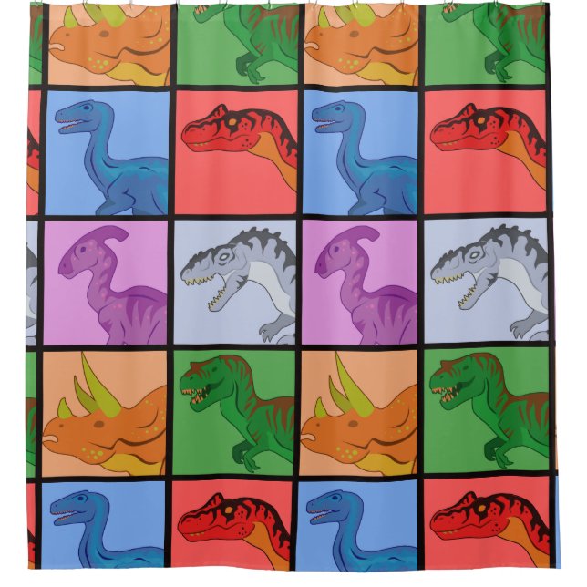 Dinosaur Squares Shower Curtain (Front)