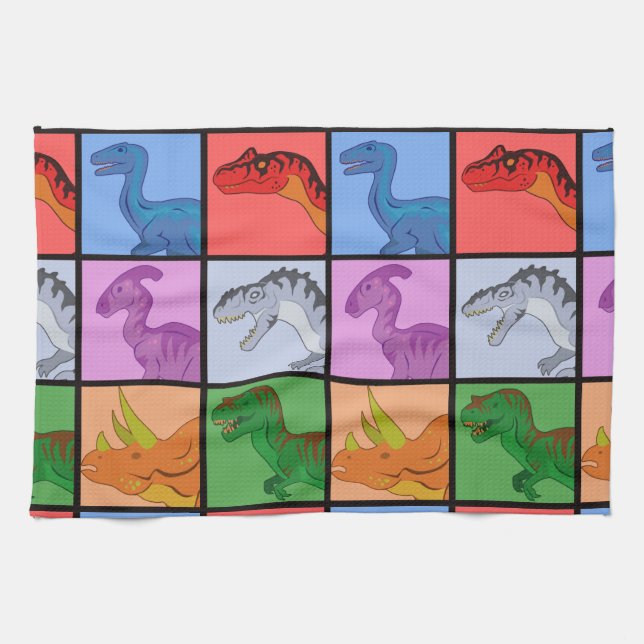 Dinosaur Squares Tea Towel (Horizontal)