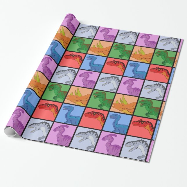 Dinosaur Squares Wrapping Paper (Unrolled)