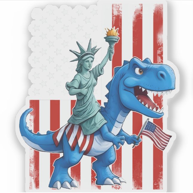 Dinosaur Statue Liberty 4th Of July American Flag (Front)