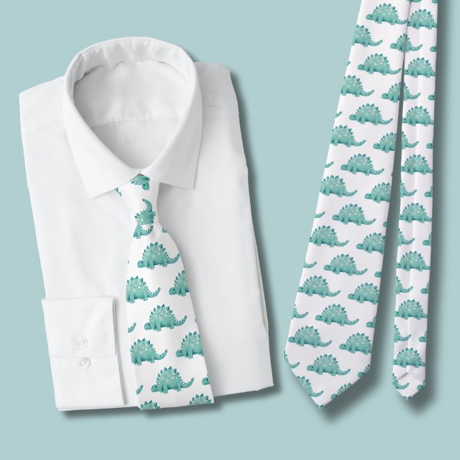 Dinosaur Stegosaurus Pattern Tie (Dinosaur tie white)