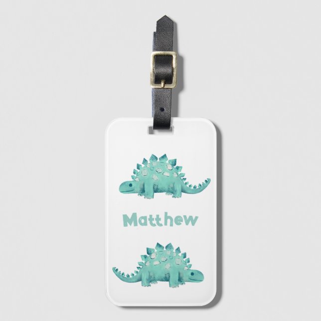Dinosaur Stegosaurus Personalised Name Luggage Tag (Front Vertical)
