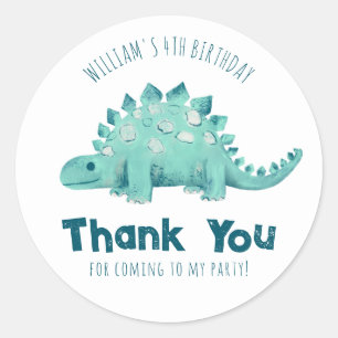 Dinosaur Stegosaurus Thank you Boys Birthday Party Classic Round Sticker