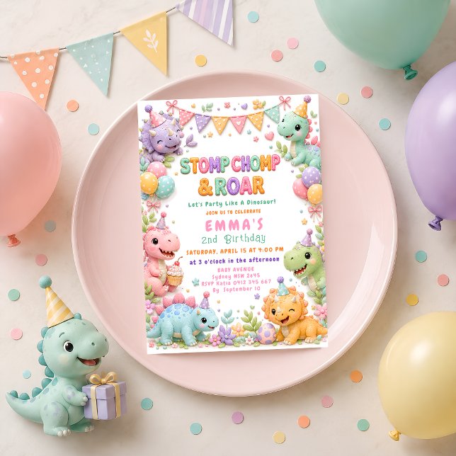Dinosaur Stomp Chomp And Roar Birthday Party Invitation (Creator Uploaded)