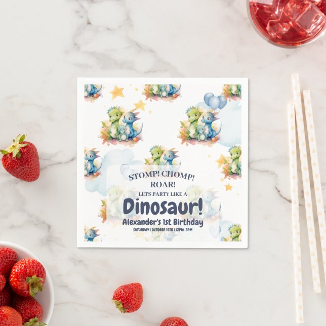Dinosaur Stomp Chomp Rawr 1st Birthday Party Boy Napkin (Insitu)