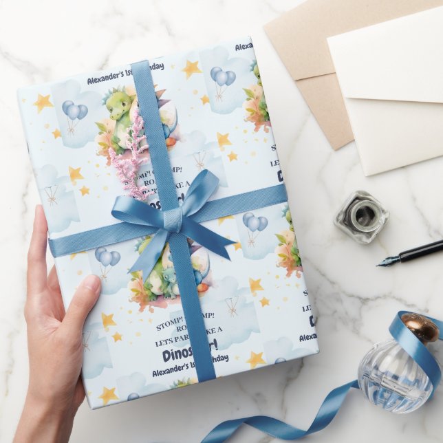 Dinosaur Stomp Chomp Rawr 1st Birthday Party Boy Wrapping Paper (Gifting)