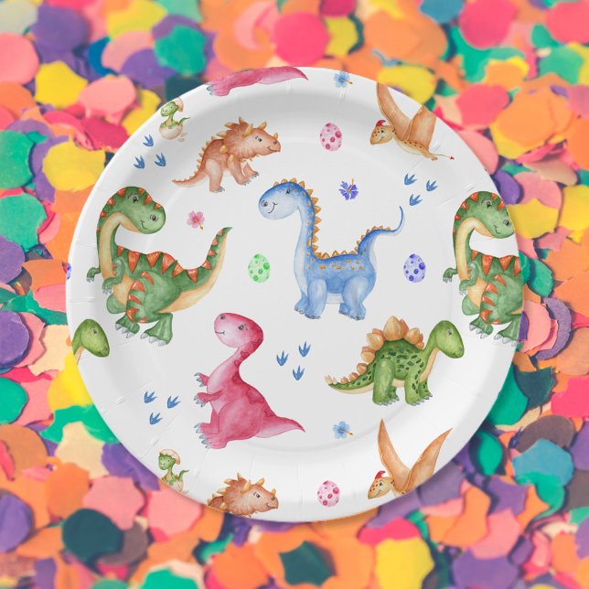 Dinosaur Stomp Chomp Rawr Birthday Party Paper Plate (Creator Uploaded)