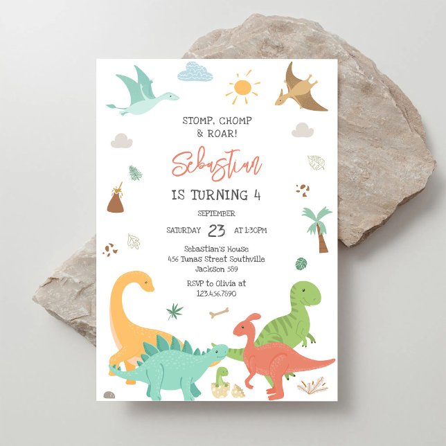 Dinosaur Stomp Chomp Roar Birthday Party  Invitation (Creator Uploaded)