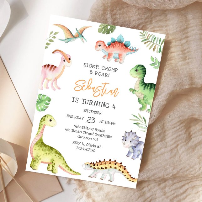 Dinosaur Stomp Chomp Roar Birthday Party Invitation (Creator Uploaded)