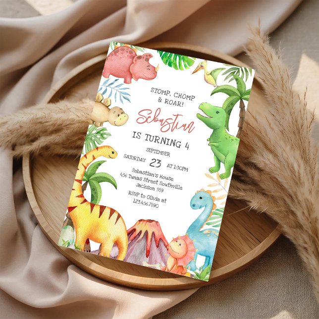 Dinosaur Stomp Chomp Roar Birthday Party Invitation (Creator Uploaded)