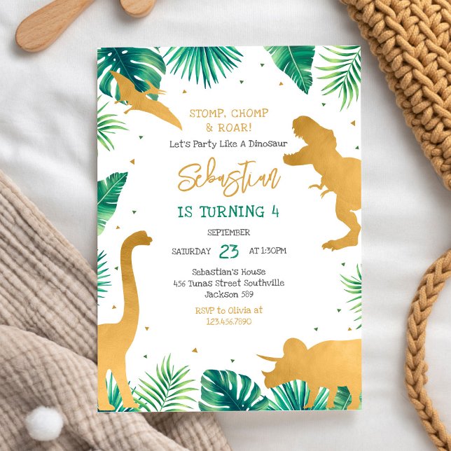 Dinosaur Stomp Chomp Roar Birthday Party Invitation (Creator Uploaded)