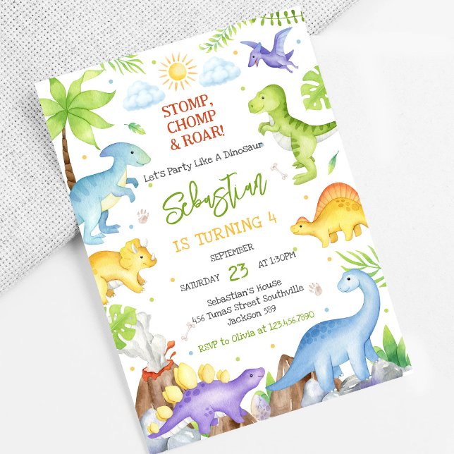 Dinosaur Stomp Chomp Roar Birthday Party  Invitation (Creator Uploaded)