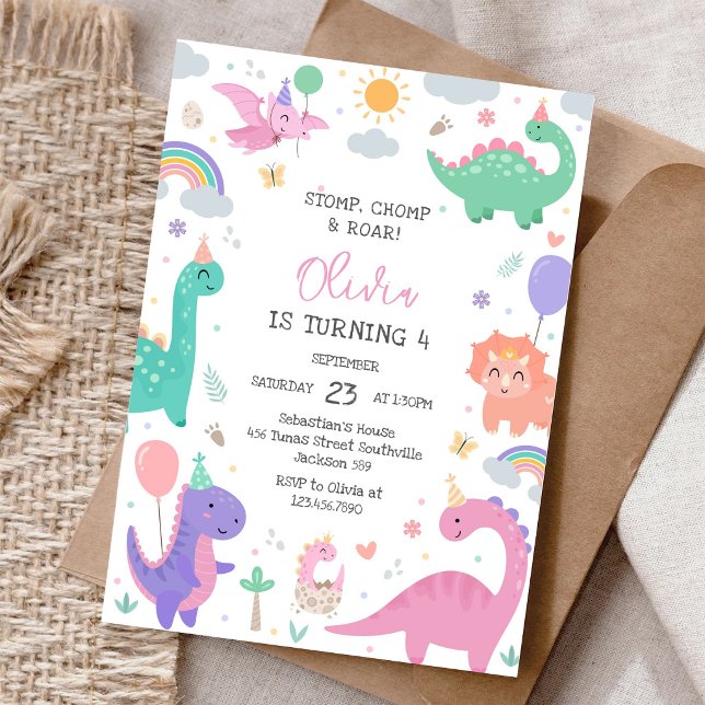 Dinosaur Stomp Chomp Roar Birthday Party Invitation (Creator Uploaded)