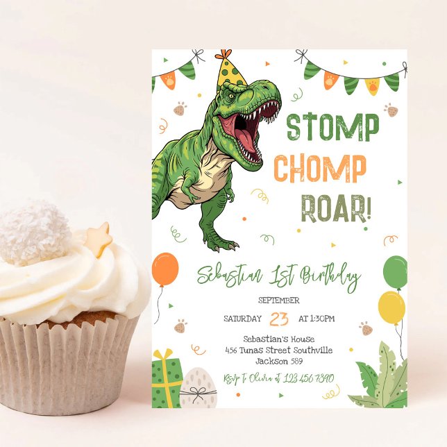 Dinosaur Stomp Chomp Roar Birthday Party  Invitation (Creator Uploaded)