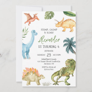 Dinosaur Stomp Chomp Roar Birthday Party Invitation