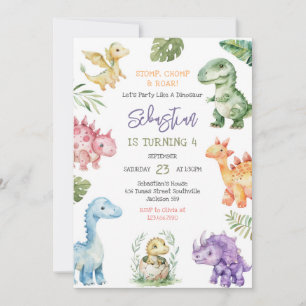 Dinosaur Stomp Chomp Roar Birthday Party Invitation