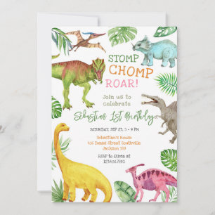 Dinosaur Stomp Chomp Roar Birthday Party  Invitation