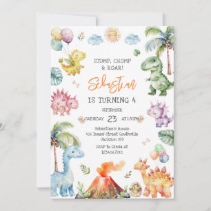 Dinosaur Stomp Chomp Roar Birthday Party Invitation