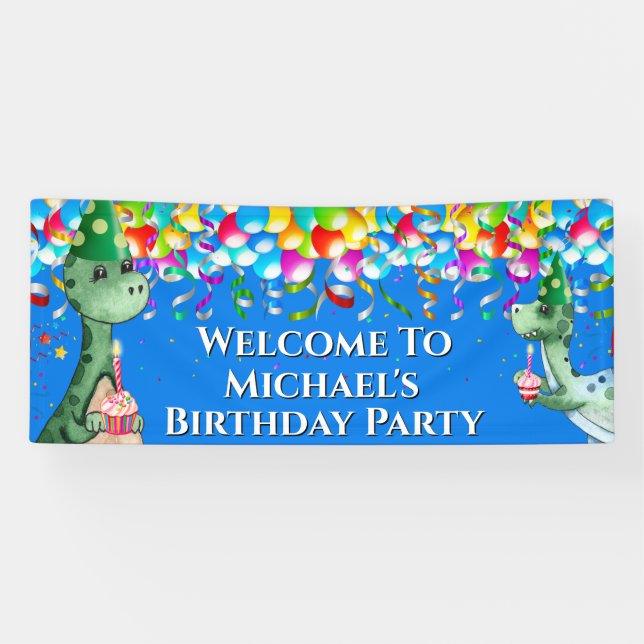 Dinosaur streamers balloons bright colourful boys banner (Horizontal)