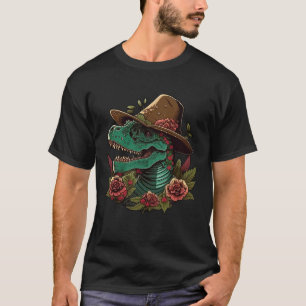 Dinosaur Sugar Skull With Sombrero Mexican Cinco d T-Shirt