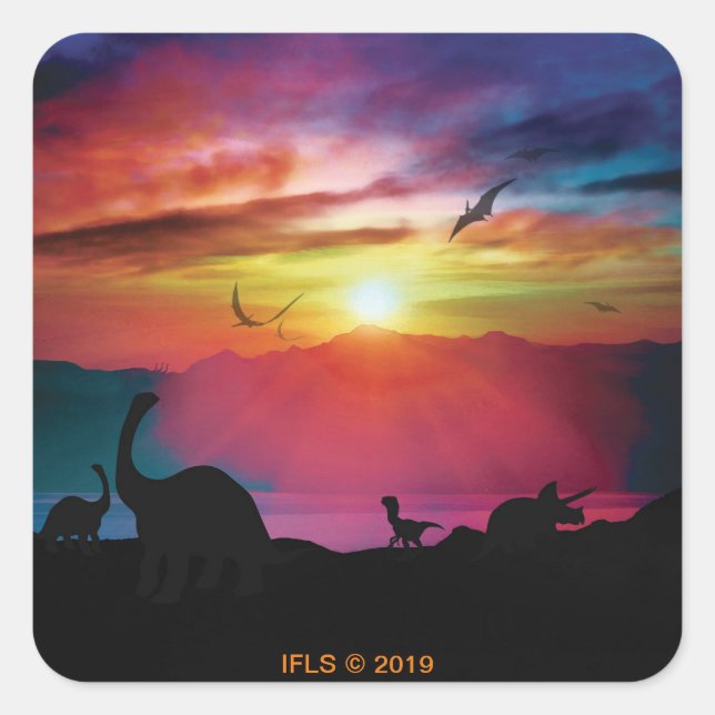 Dinosaur Sunset Square Sticker (Front)