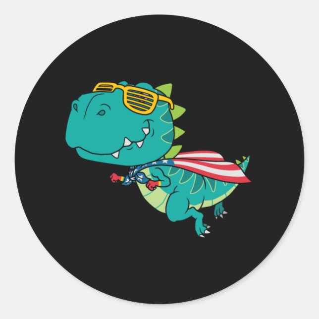 Dinosaur superhero classic round sticker (Front)