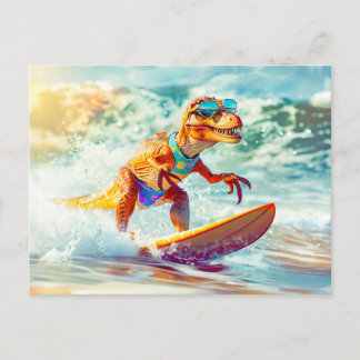 Dinosaur Surfing Big Wave Holiday Postcard
