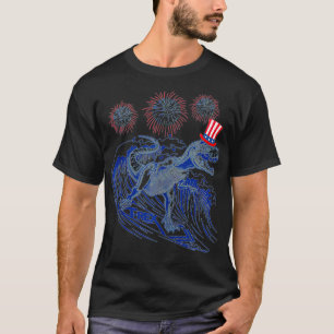Dinosaur T Re Surfing 4th of July Fireworks T-Shirt