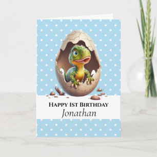 Dinosaur T Rex 1st  Birthday baby Blue Card