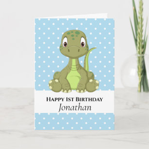 Dinosaur T Rex 1st Blue Birthday Card