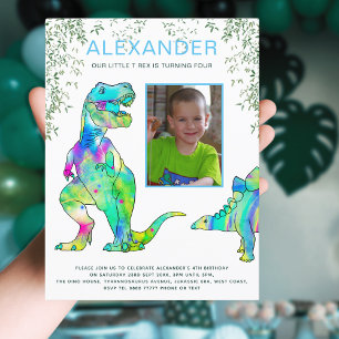 Dinosaur T-Rex 4th Birthday Party Budget Invitation Postcard