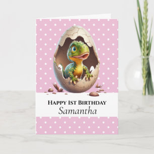 Dinosaur T Rex Baby Birthday Card Pink