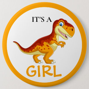 Dinosaur T Rex Baby Shower Girl 6 Cm Round Badge