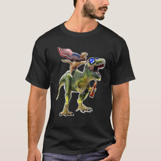 Dinosaur T Rex Beer Cat 4th of July American Flag  T-Shirt