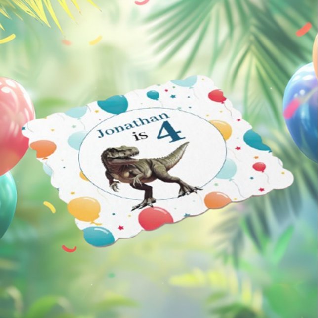 Dinosaur T Rex Birthday Blue Paper Coaster ( cool T-Rex birthday blue paper coasters to add some fun to the party. )