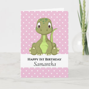 Dinosaur T Rex Birthday Card Pink