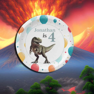 Dinosaur T Rex Birthday Grey Paper Plate