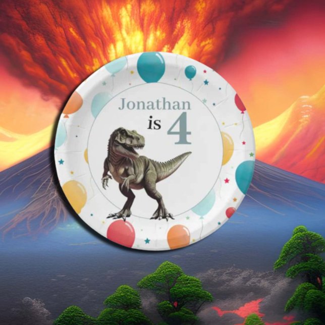 Dinosaur T Rex Birthday Grey Paper Plate (Creator Uploaded)