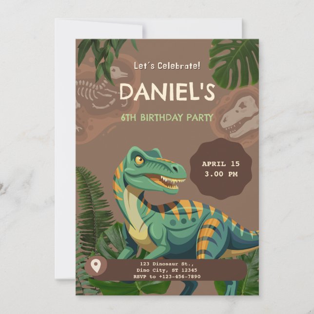 Dinosaur T-Rex Birthday Party Invitation (Front)