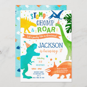 Dinosaur T-rex Birthday Party Invitations