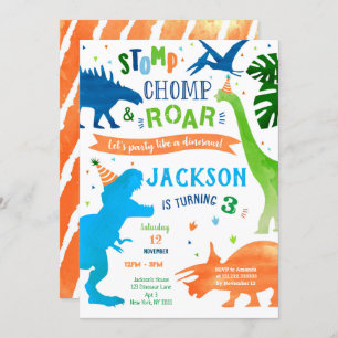 Dinosaur T-rex Birthday Party Invitations