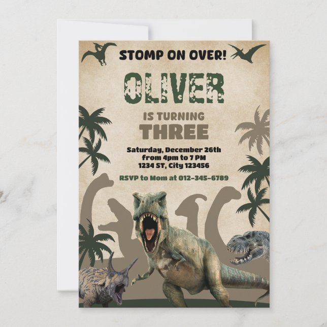 Dinosaur T-Rex Birthday Party Wild Dinosaur Invitation (Front)