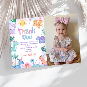 Dinosaur T-Rex Birthday Photo Thank You Card